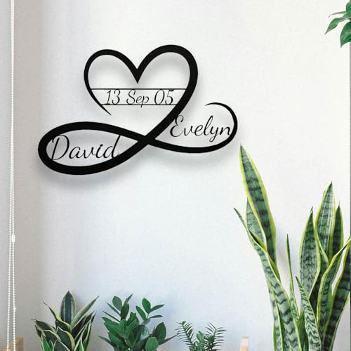 Personalized Metal Heart Infinity Decor, Custom Couples Name Wall Art Home Bedroom Decor for Couples, Christmas Bridal Shower (Black 2) — view 6