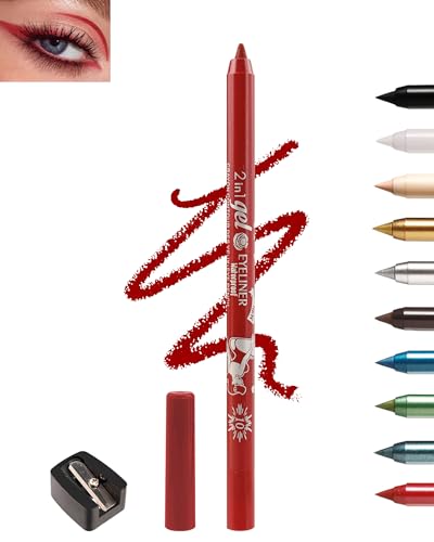 Roter Gel Eyeliner, Cremig Wasserfest Kajalstift, Langanhaltend, Wischfeste Augenstift mit Anspitzer, Hochpigmentierter Mkroglitter Lidschattenstift, Veganer und Tierversuchsfreier Augen Makeup-10