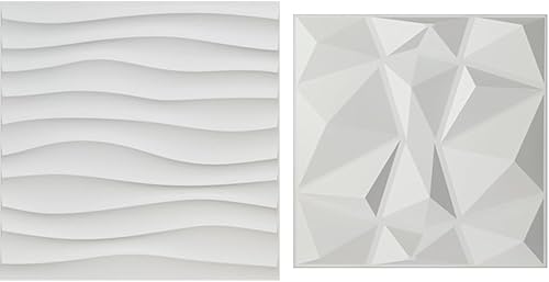Art3d Paneles de pared 3D de PVC, color blanco, 19.7 x 19.7 pulgadas (paquete de 12) y paneles de pared 3D con texturas con diseño de diamante