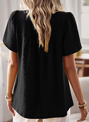 Image of Falechay Womens Summer Tops Crewneck Short Sleeve Shirts Casual Chiffon Blouses Flowy Lace Hem Boho Clothing Trendy 2026