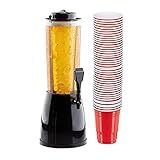 relaxdays 51 accessori da birra, torre da 2,5 litri con spillatore, 50x bicchieri da berr pong in plastica rossa