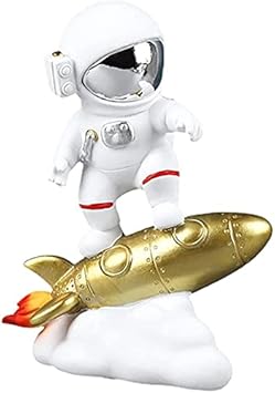Astronaut Figurine Resin Astronaut Sculpture Crafts Figurine Outer Space Statue for Home Decor, Office Ornament - Golden Rocket