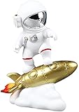 Astronaut Figurine Resin Astronaut Sculpture Crafts Figurine Outer Space Statue for Home Decor, Office Ornament - Golden Rocket