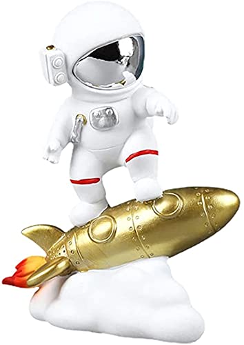 Astronaut Figurine Resin Astronaut Sculpture Crafts Figurine Outer Space Statue for Home Decor, Office Ornament - Golden Rocket