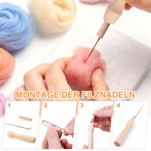 44-teiliges Filz Wolle Set, Nadelfilzen Starter Set Anfänger Filzwolle – Bild 6