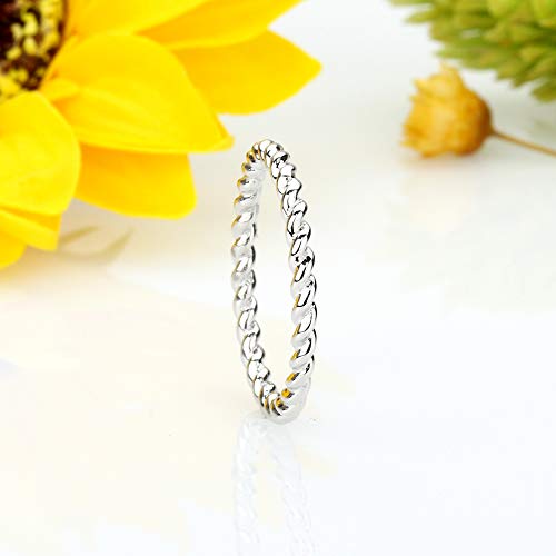 DoubleAccent Solid 14K White Gold Ring 2mm Plain Band Braided Rope Design Wedding Band (Size 5 to 9)2