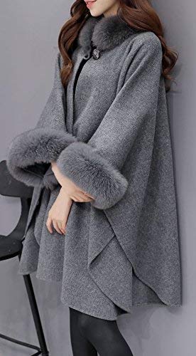 Poncho feminino de frente aberta Cicilin com camadas de acabamento de pele sintética, Cinza, XL
