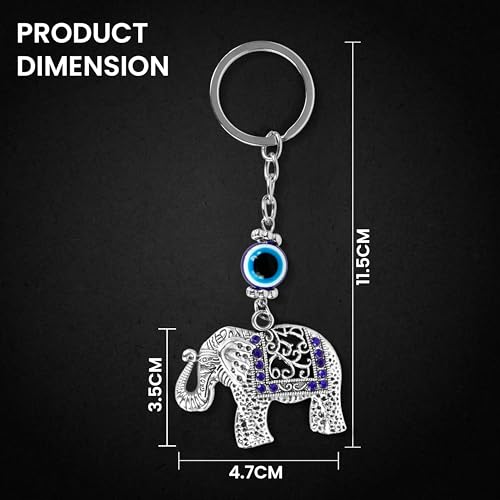 Image of Storite Evil Eye Keychain, Elephant Style, Blue and Silver