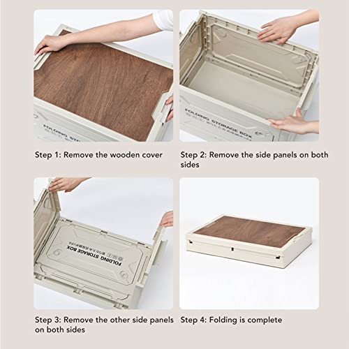 AYNEFY Klappbare Aufbewahrung Sbox, 50L Camping-Aufbewahrung Sbox mit Holzdeckel, Zusammen Klappbarer Aufbewahrung Behälter mit Rädern für Outdoor-Auto-Camping-Picknick – Bild 3