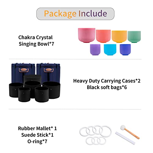 Solshine Set Of 7 Colored Crystal Singing Bowl 6''-12'' For Meditation Sound Healing With 2 Travel Carry Case Bag And Singing Bowl Mallets #TOP2