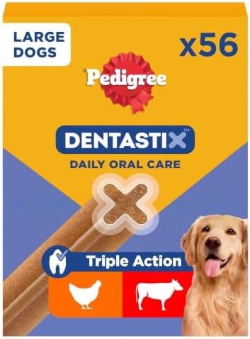 Pedigree DentaStix Hundesnack für große Hunde (25kg+), Zahnpflege-Snack mit Huhn und Rind, 1 Packung je 56 Stück (1 x 2.16 kg)