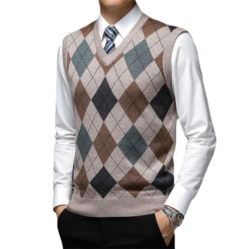 Niiyyjj Autumn Winter Woolen Sweater Tank Top Warm Men's Check Casual Business V-Neck Sweater Vest3