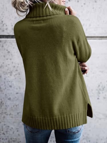 Image of FISACE Womens Oversized Turtleneck Pullover Sweater Cable Knit Sweater Tops