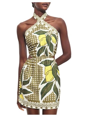 Image of MakeMeChic Women's Boho Mini Dress Summer Beach Vacation Halter Dresses Floral Sundress