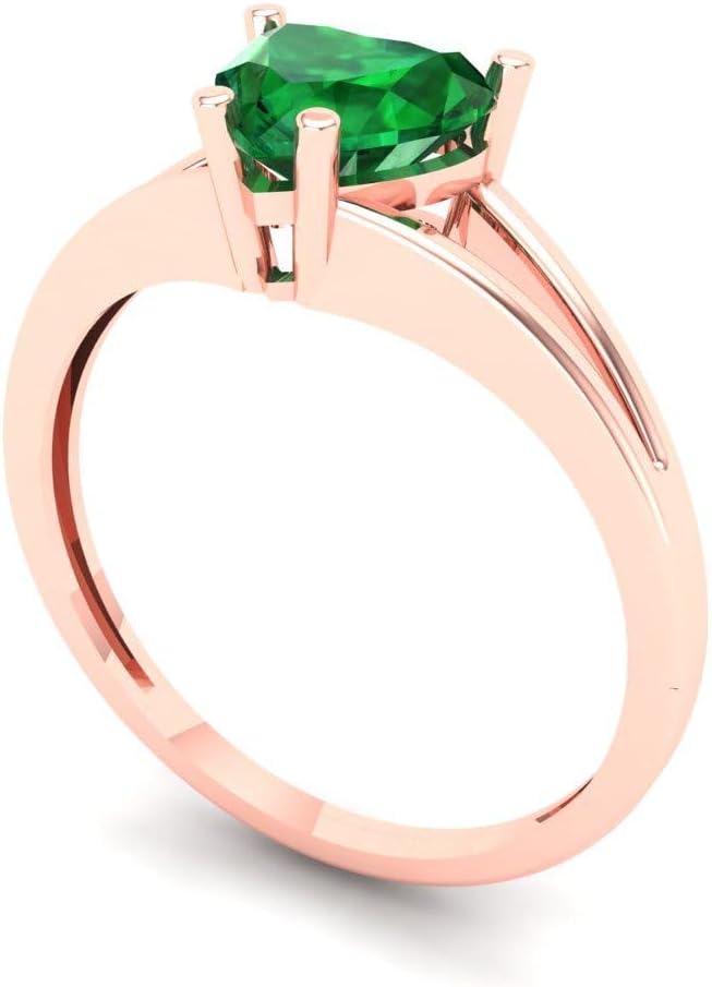 Clara Pucci Simulated Emerald Heart Cut Solitaire Ring | 14K Solid Gold | 1.00 cttw | Womens Rose Gold Fashion Jewelry