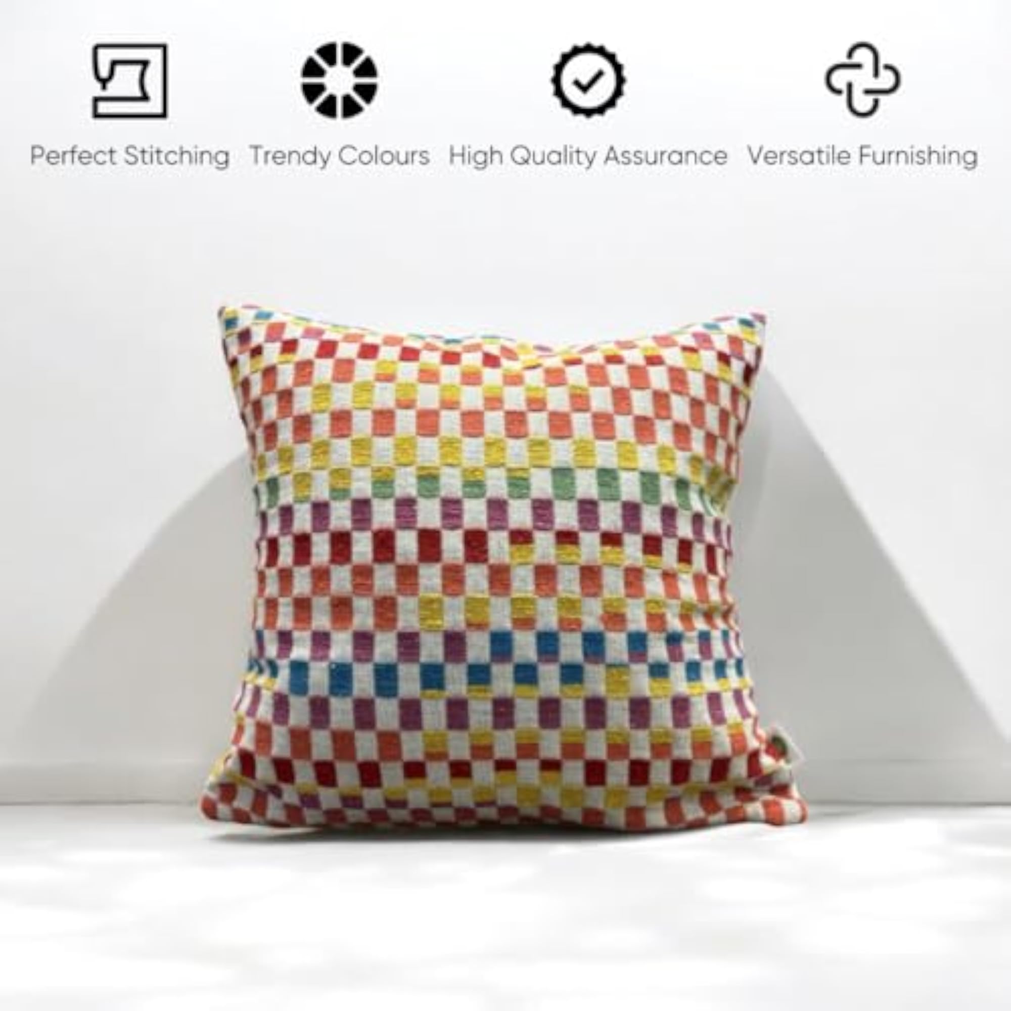 Rainbow Checkered Jacquard Cushion Cover, 18x18