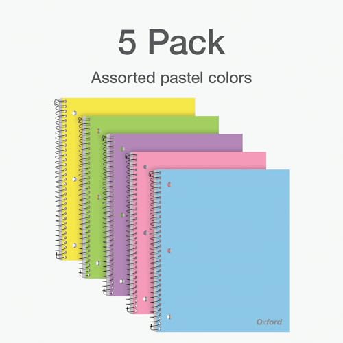 Oxford 1 Subject Spiral Notebook, Notebooks for School, Plastic Covers, School Supplies, College Ruled, 100 Sheets, 5 Pack, Assorted Pastel Colors: Blue, Green, Yellow, Pink and Purple (1009291) by Oxford - Used condition - Image 7