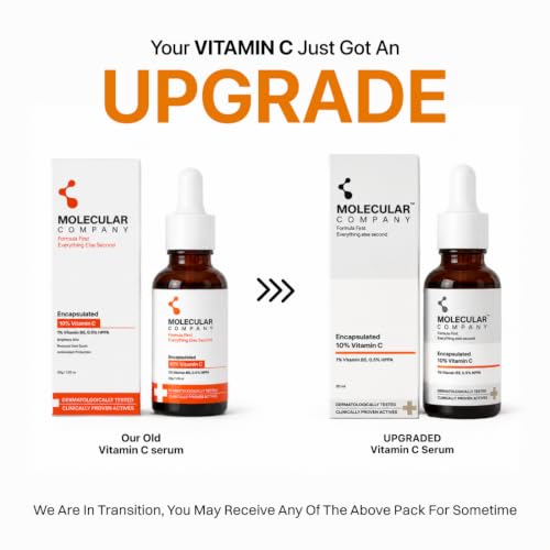 Image of Molecular Company ENCAPSULATED 10% Vitamin C Face Serum 30ml | More Absorption, Lesser Irritation | 1% Vitamin B5 & 0.5% HPPA for Glowing Skin, Brightens Dark Spots & Uneven Skin Tone, All Skin Type