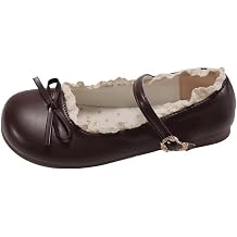 ChaiRong Zhou Women Lolita Lace Bow Ballet Round-Toe Low Heel Mary Jane Shoes for Cosplay Party Daily Wear