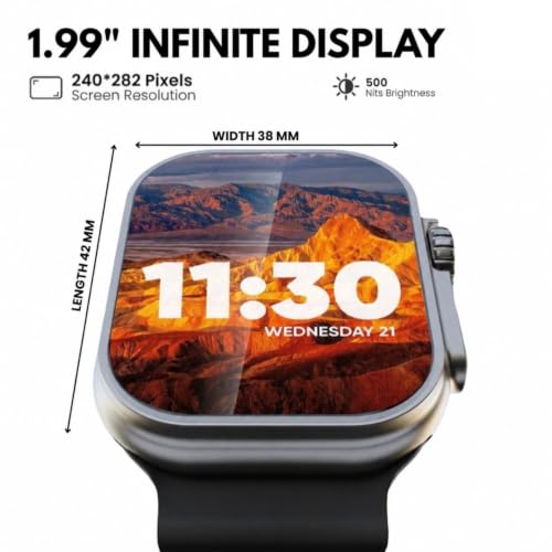 Image of T800 Smart Watch with 1.99 Inch Display Bluetooth Calling, BLACK, BLACK
