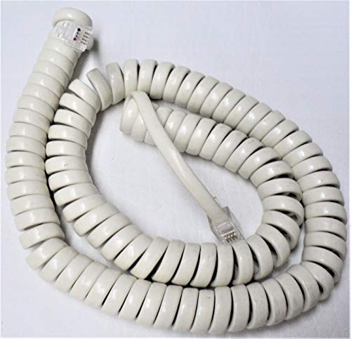 Diy-Bizphones Barely Off White Medium Length Generic Handset Cord Fits Nearly All Landline Phones Telephone Receiver Wire Cable 4P4C Rj9 Universally Compatible Replacement Curly Coil Desk 12' Ft #TOP16