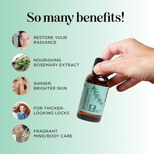 Image of Pure Rosemary Oil for Hair Skin and Nails - 100% Pure Undiluted Rosemary Essential Oil with Dropper for Topical Uses Aromatherapy Diffusing and Home and Beauty DIYs - Vegan and Cruelty Free (1 Fl Oz)