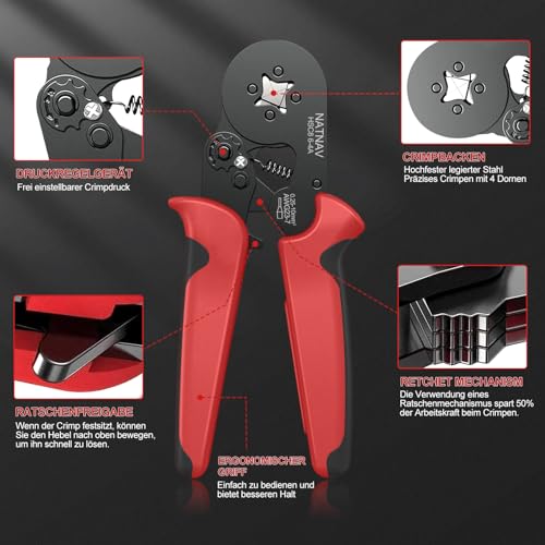 NATNAV Crimpzange Aderendhülsen Set für 0,25-10 mm² mit 1300 Stück Aderendhülsen, Aderendhülsenzange Crimpzange Set, Crimpzangen, Krimpzangenset
