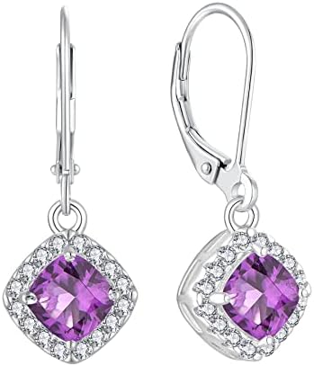 JO WISDOM Women Earrings,925 Sterling Silver Leverback Dangle & Drop Earrings with Cushion-cut 6 * 6MM 3A Cubic Zirconia