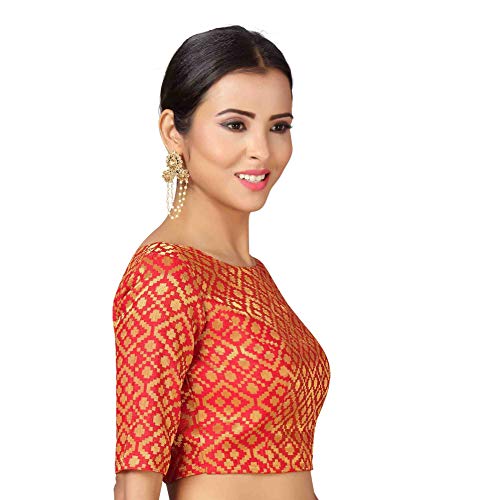 Image of Studio Shringaar Women's Readymade Brocade Elbow Length Sleeves Saree Blouse