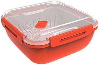 Rotho, Memory Microwave, Steamer oven for microwave 1.7 l, Plastic (PP) BPA-free, red/transparent, 1,7l (19,5 x 19,5 x 9,1 cm)