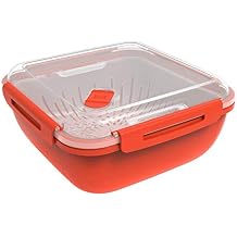 Rotho Microwave Steamer 1.7 l, Plastic BPA-Free, Transparent/red, 1.7 litres 19,5 x 19,5 x 9,1 cm