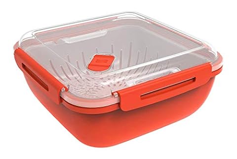Rotho Memory Microwave szybkowar parowy 1,7 l, z sitkiem, do kuchenki mikrofalowej, tworzywo sztuczne (PP), nie zawiera BPA, czerwony/przezroczysty, 1,7 l (19,5 x 19,5 x 9,1 cm)