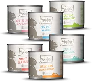 MjAMjAM - karma premium dla kotów - opakowanie próbne, 6 sztuk (6 x 200 g), bez zbóż, z dodatkowym mięsem