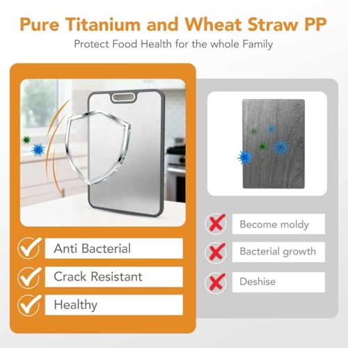 Tabla de Cortar de Titanio para Cocina, 2 en 1 con Doble Cara: Titanio Puro de Grado Alimentario y Polipropileno con Paja de Trigo, Fácil de Limpiar, Tamaño Grande 40,6 cm x 27,9 cm miniatura 6