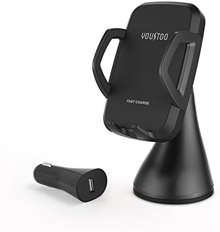 YOUSTOO Wireless Car Charger Mount, Qi Fast Wireless Charging Phone Holder for iPhone Xs Max/XS/XR/X/8/8 Plus, Samsung Galaxy S10/S10+/S9/S9+/S8/S8+/Note 9/Note 8 & More (USB Car Charger Included)