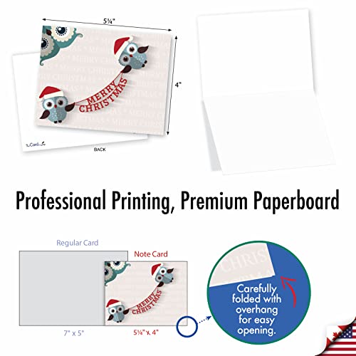 Image of The Best Card Company - 10 Blank Merry Christmas Note Cards (4 x 5.12 Inch) - Boxed Holiday Notecards with Envelopes - Happy Owlidays M3947