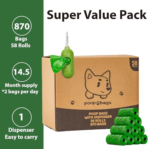 Image of Scented Dog Poop Bags With Dispenser, Strong and Leak-proof Waste Bags for Pets, 870 Count (58 Packs of 15), 13 Inch x 9 Inch (Green)