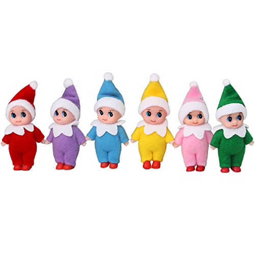 HUIKDY Mini Poupée Elfe de Noël, Poupées Reborn, 6/12 pièces Jouets Miniatures Cadeau pour Maison, Fête, Nouvel An, Halloween, Calendriers lAvent et Chaussettes Noël 6pcs Cover
