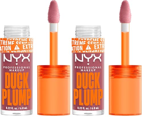 NYX Professional Makeup Lip Plumping Gloss, Intense Colour and High Pigmentation, With Extreme High Shine Finish, Infused with Spicy Ginger, Vegan Formula, Duck Plump, Lilac On Lock (Pack of 2)