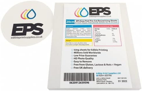 8 inch Pre-Cut Round EPS Edible Icing Sheets Pack (24 Sheets) for Printing/Photo Cake