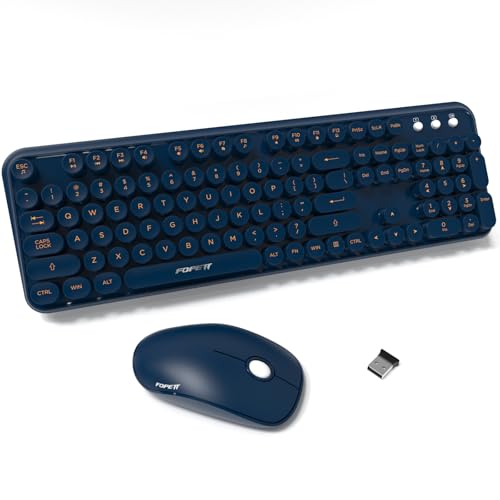 Image of FOPETT Wireless Keyboard and Mouse Combo, 104 Keys Full-Sized 2.4 GHz Round Keycap Colorful Keyboards, USB Receiver Plug and Play, for Windows, Mac, PC, Laptop, Desktop (DarkBlue)