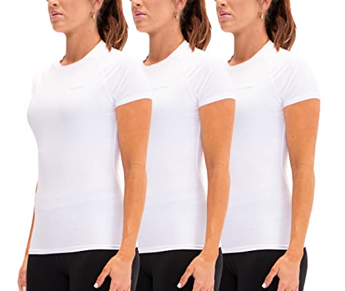 DEVOPS 3 Pack Women's Compression Shirt Dry Fit Short Sleeve Running Athletic T-Shirt Workout Tops