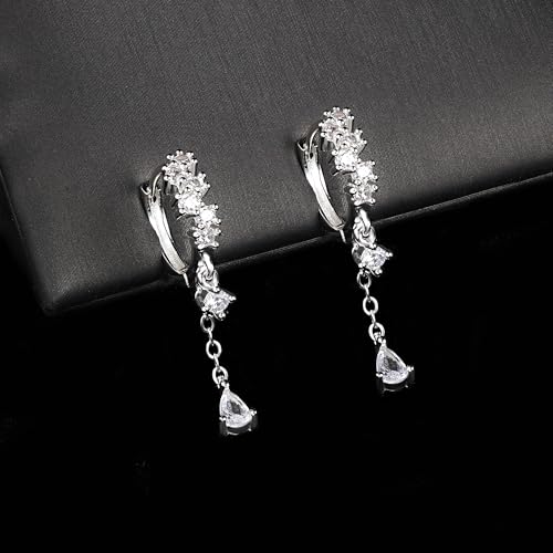 925 Sterling Silver Drop Dangle Earrings Cubic Zirconia Teardrop Hoop Dangle Earrings for Women 14K Goldplated Hypoallergenic Elegant Drop Water CZ Dangle Chain Huggie Earring Jewelry2