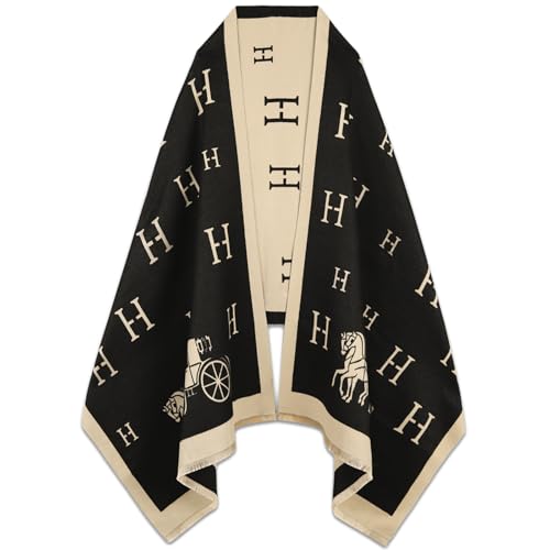 EXTREE Scarfs for Women Pashmina Silky Shawl Wrap for Evening Dressing Blanket Open Front Poncho Cape Aci-black