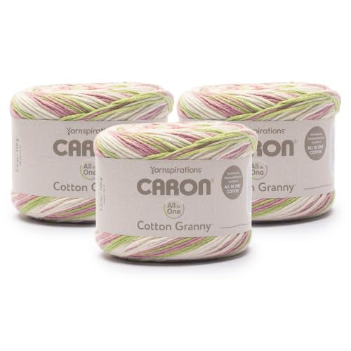 Caron All in One Cotton Granny Yarn for Crocheting, Blossom Bliss 3-Pack