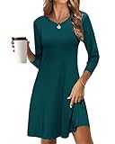 MOLERANI Women's Casual Plain Long Sleeve Simple T-shirt Loose Dress (S, Dark Green)