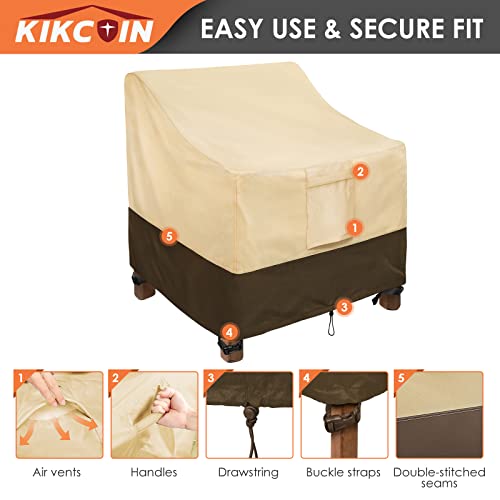 Patio Chair Covers, 2 Pack Lounge Deep Seat Cover 35"W X 38"D X 31"H, Heavy Duty Lawn Patio Outdoor Furniture Covers Waterproof With Air Vents For All Weather, Khaki & Brown #TOP4
