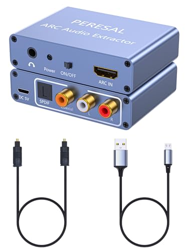 192KHz HDMI ARC Audio Extractor to Coaxial Cable Adapter with Digital Optical TOSLINK SPDIF Coaxial, HDMI ARC to RCA Audio Converter Analog 3.5mm L/R Stereo, Audio Splitter for HDTV Soundbar Amplifier