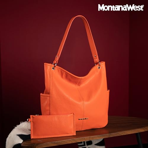 Image of Montana West Hobo Purse for Women 2pcs Handbag Set Shoulder Bag Soft Washed Leather Top Handle Satchel with Wallet MWC2-115BOR
