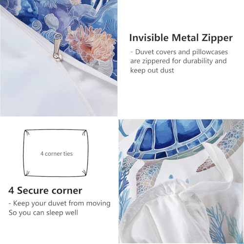 Housse de couette 2 personnes fermeture eclair motif ocean bleu - 7